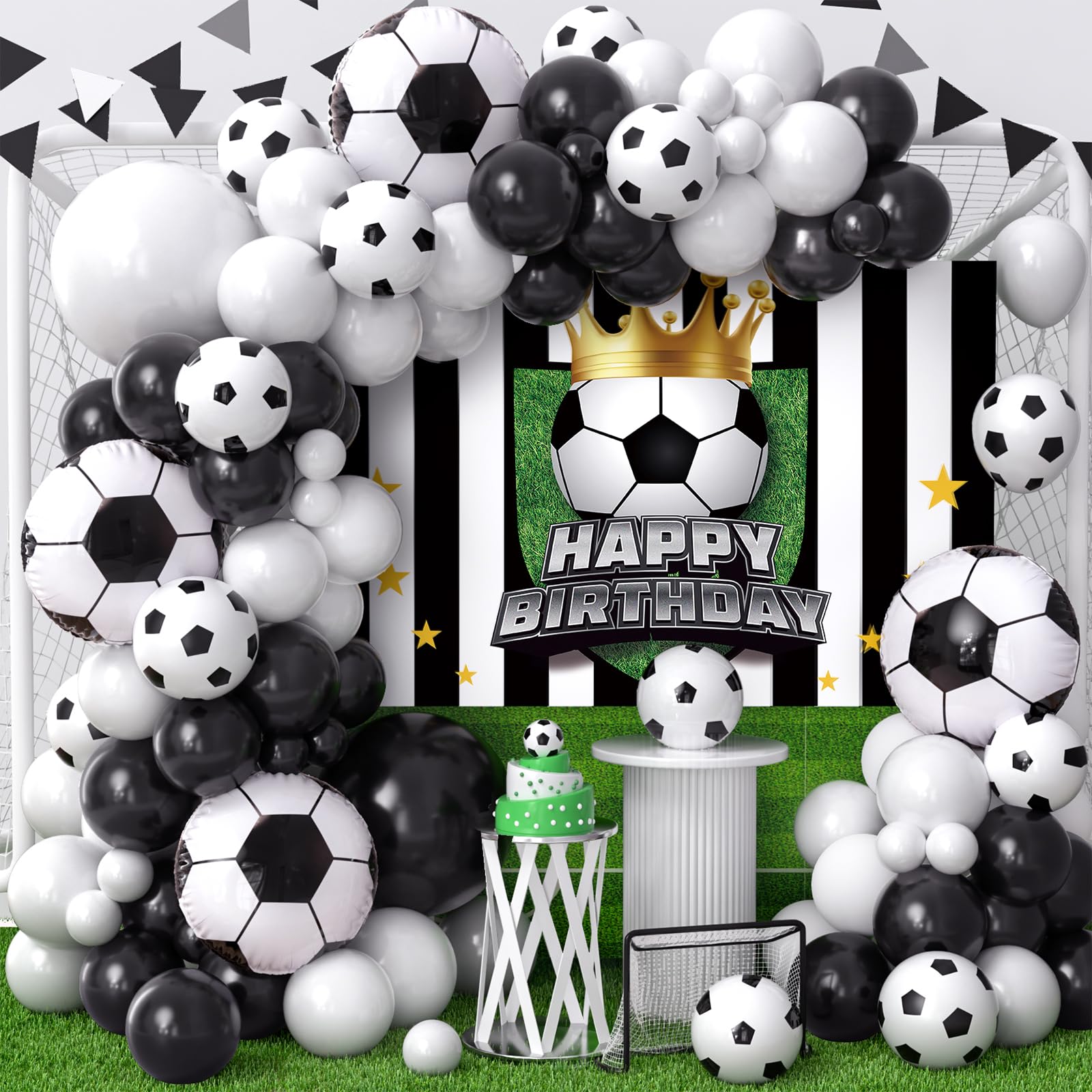 Photo 1 of 110Pcs Soccer Birthday Party Decorations with Soccer Balloons Garland Arch Kit Happy Birthday Banner Backdrop for Boys and Girls Kids Baby Shower Sports Party Favors Soccer Theme Party Supplies