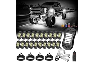 SHINIGHT 20 Pods White Rock Lights for Trucks/UTV/ATV - 36 LEDs 6500K Super Bright Waterproof Underglow Kit with Connectors&Switch&Extension Wires (20 Pods)