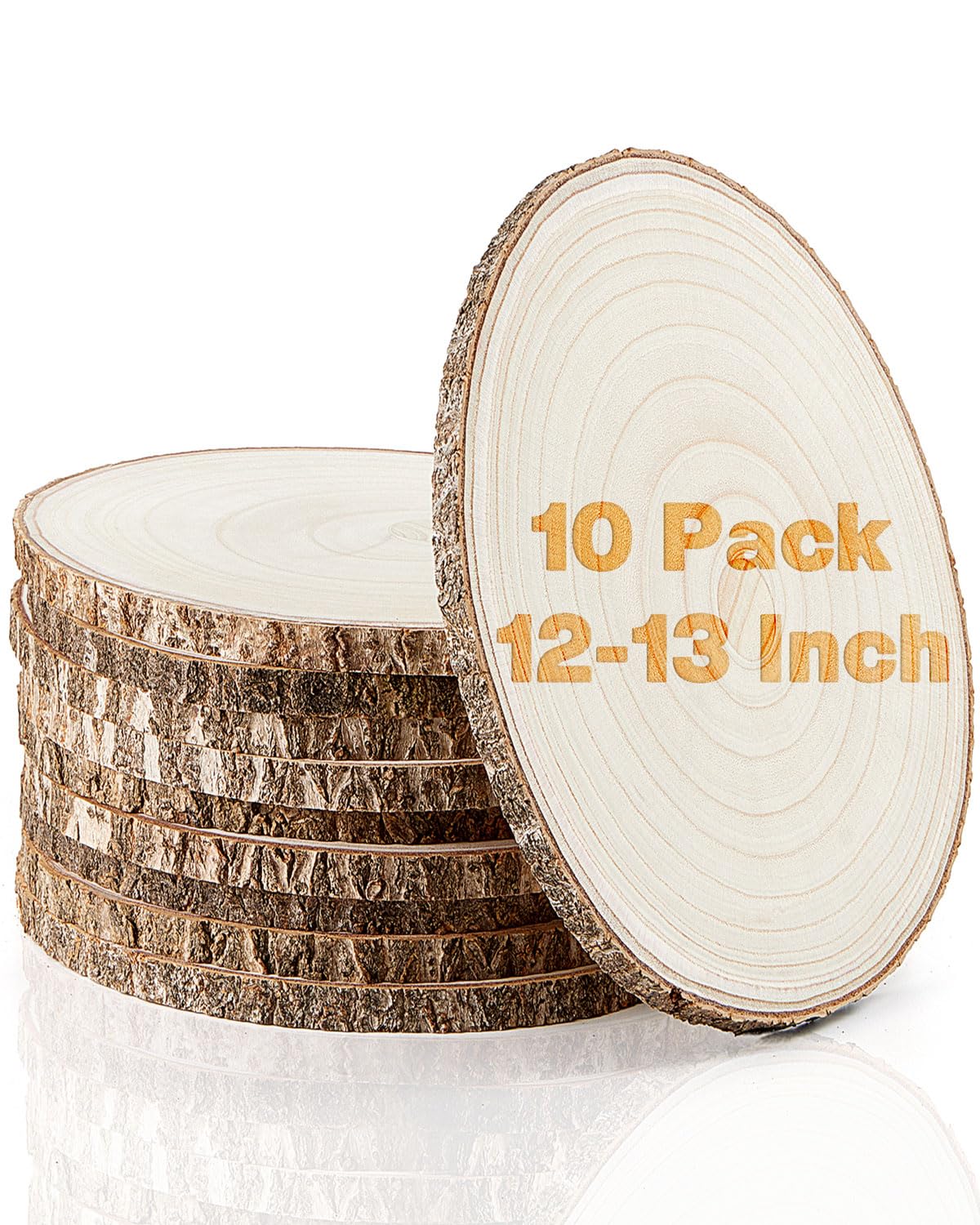 Photo 1 of Set of (10) 12-13 Inches Large Wood Slices, Wood Centerpieces for Tables, Wood Slices for Centerpieces, Unfinished Wood Rounds for Wedding, Baby Shower, Party, Natural Paulownia Wooden Slabs