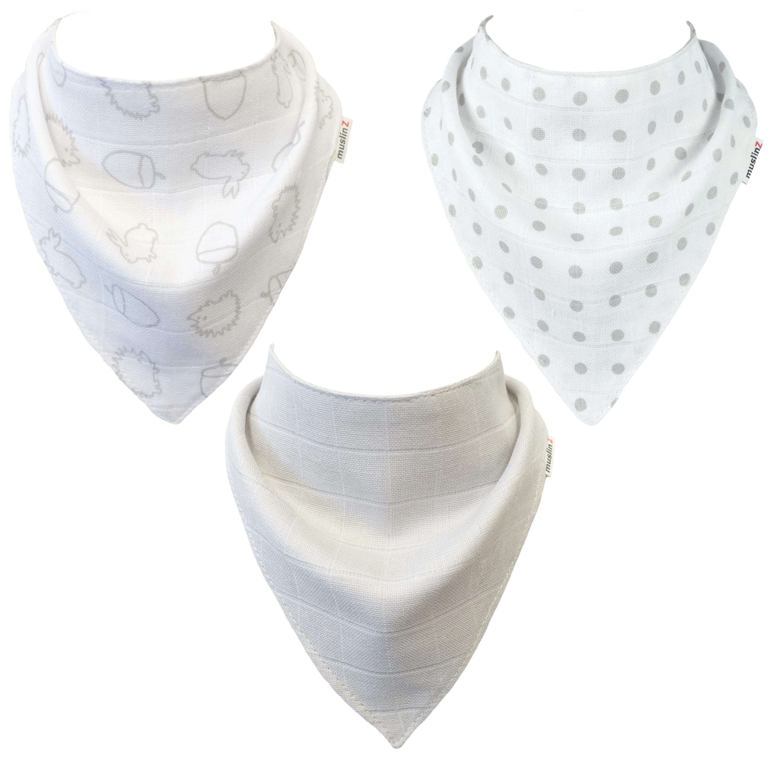 MuslinZ 3PK 100% Pure Cotton Muslin Baby Dribble Bibs, Newborn Bibs (Woodland)