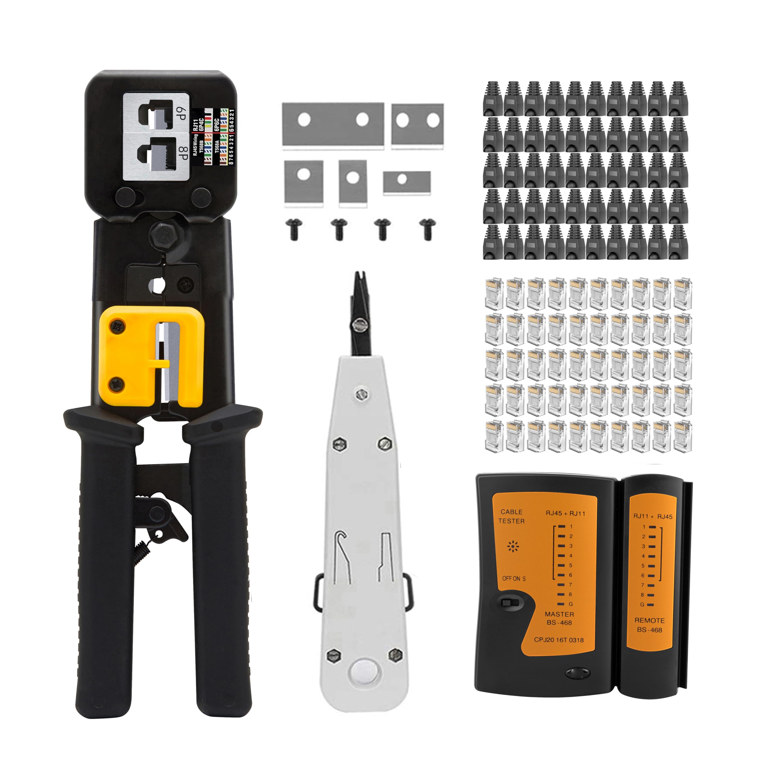 MAYLINE Crimper RJ45 CAT5/CAT6 Network Crimp Cutter Tool, Ethernet Cable Tester Stripper Crimper for Pass-Through Crimping Network UTP/STP Wire Stripper Tool(Black)