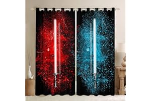 Feelyou Lightsaber Curtains Red Blue Tie Dye Curtains for Bedroom Living Room for Kids Boys Teens Future Technology Windows Drapes Soft Durable Washable Room Decoration,42 X 84 Inch,2 Panels