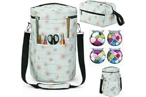 ZFZGFRCS 2PCS Knitting Bag Crochet Bag Organizer Set Round Yarn Storage Bag And Rectangle Yarn Bags For Crocheting Knitting Bags And Totes (Dandelion)