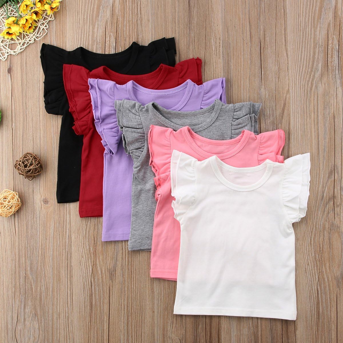 Mubineo Toddler Baby Girl Basic Plain Ruffle Sleeve Cotton T Shirts Tops Tee Clothes: Clothing