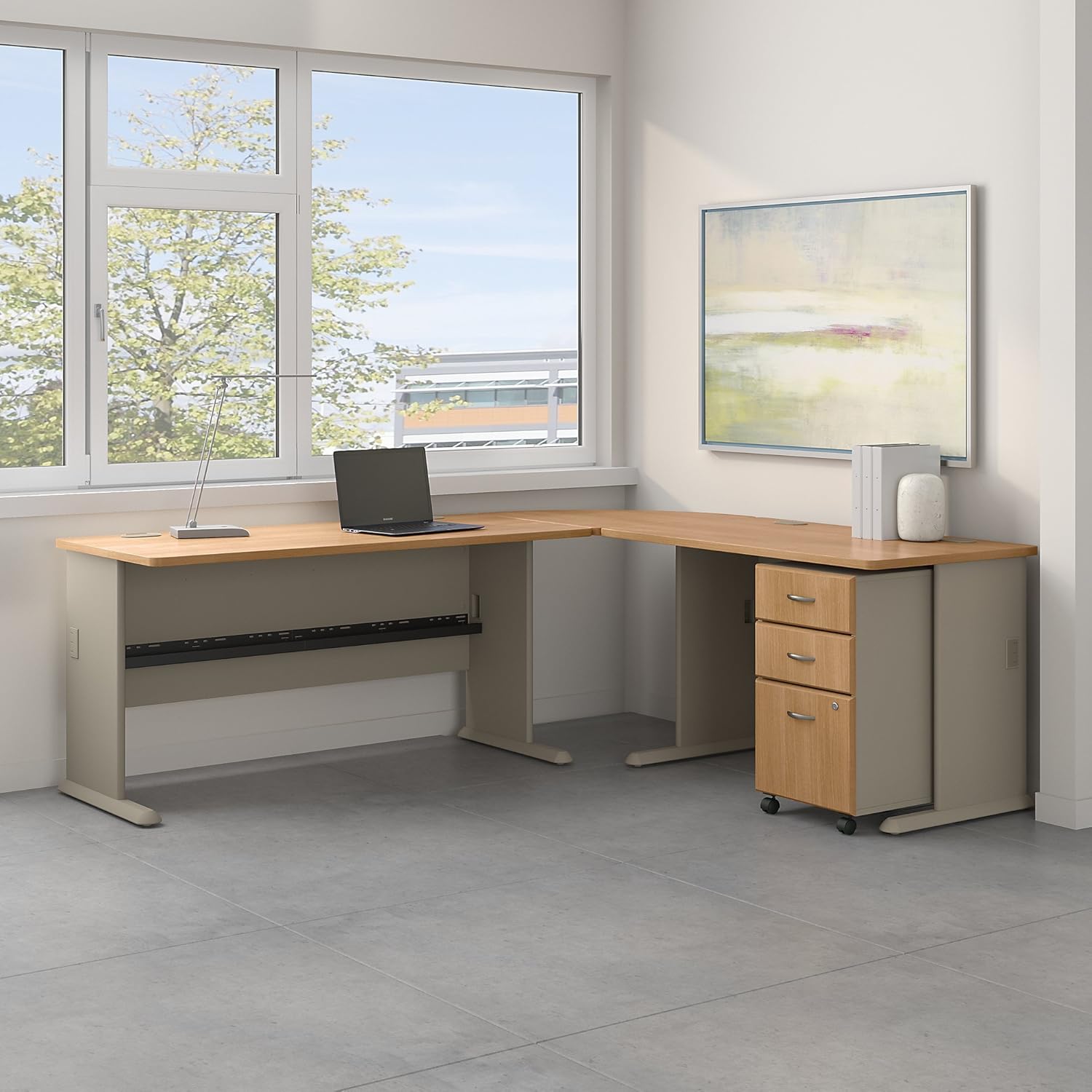 Series A 2 Drawer Mobile File Cabinet In Light Oak And Sage