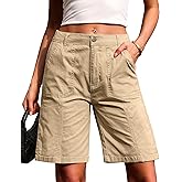 Eddoyee Bermuda Shorts for Women Jean Shorts High Waisted Jorts Baggy Stretchy Denim Long Knee Length Casual Summer