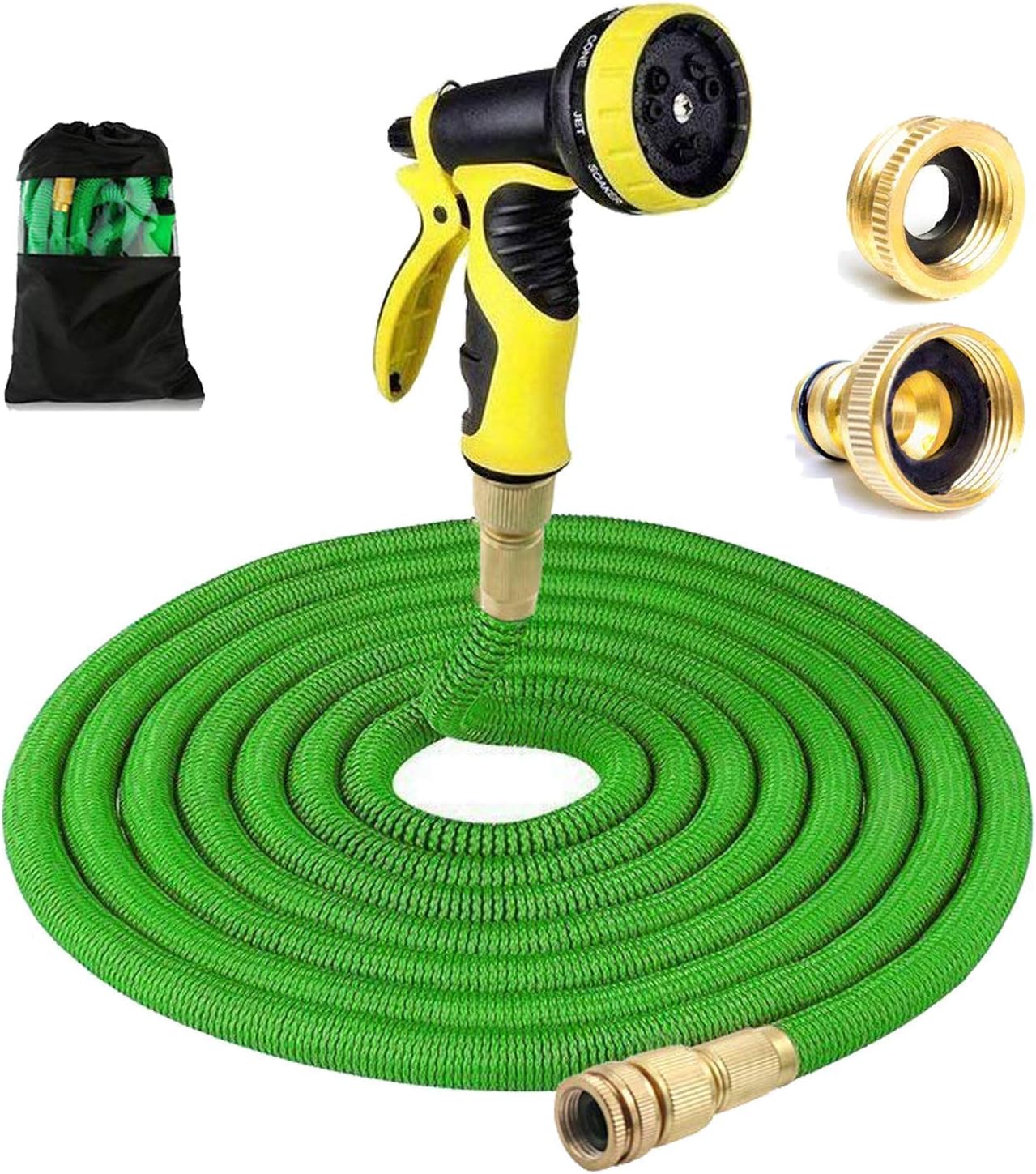 Expandable Garden Hose, 50 FT Water Hose, Brass Fittings Hose Pipe with 9 Spray Pattern