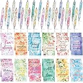 MALOKI 48 Pcs Floral Flower Pens with Notepads Set Pretty Fancy Ballpoint Pens Lined Notebook Small Notepad Memo Pads Set Gifts for Womens Mother's Day School Office Supplies