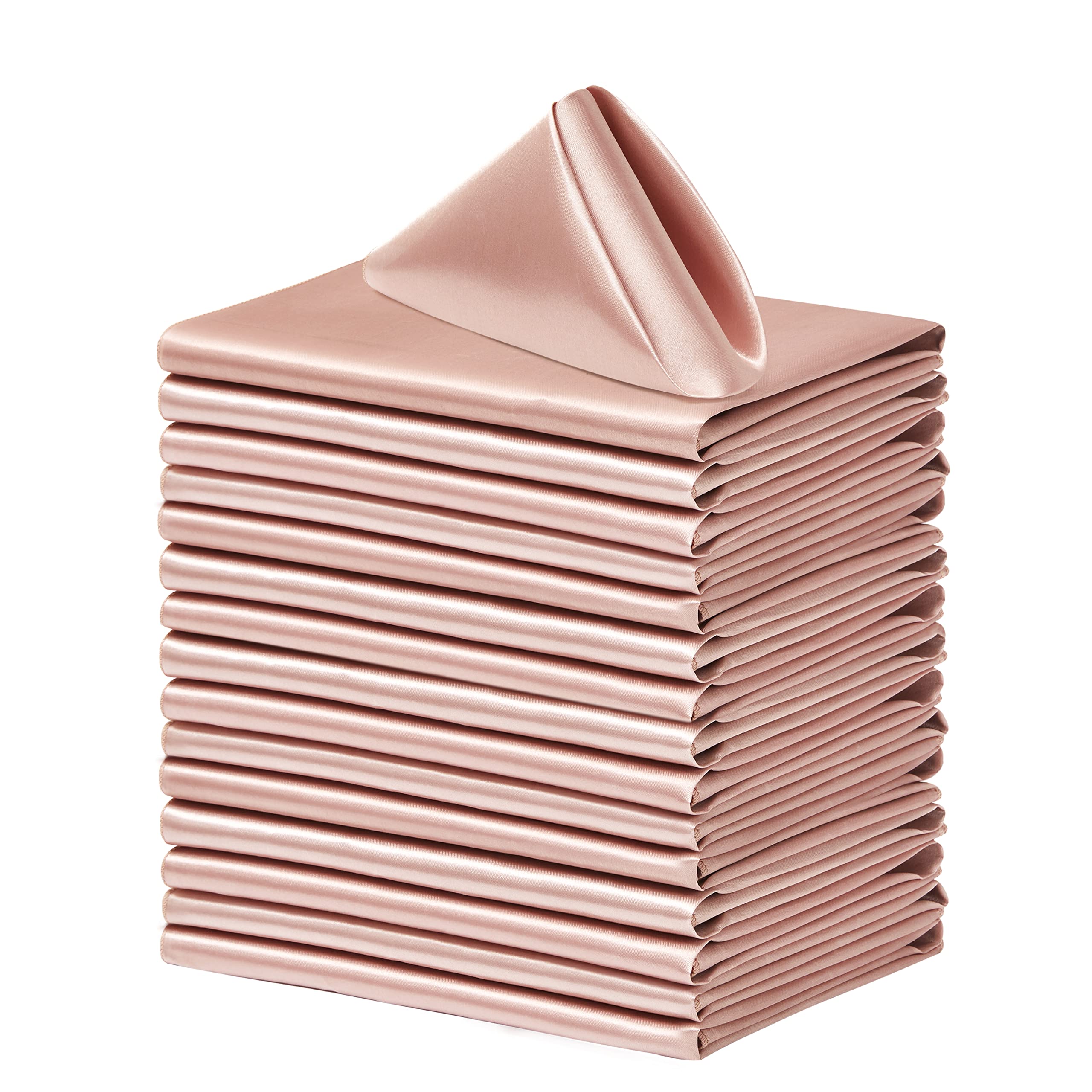 Photo 1 of Counfeisly 16 Pack Square Satin Dinner Napkins, 17x17 Inches Silky Soft Smooth Table Cloth Napkins for Restaurant Weddings Banquet Party Decoration, Rose Gold