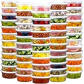 Dipoo 60 Sets (120-Piece) Deli Containers with Lids 8 oz, Leak-Proof & BPA Free Airtight Takeout Plastic Food Storage Containers for Soup, Freezer/Microwave/Dishwasher Safe