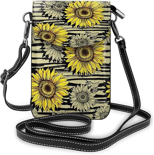 Bees Sunflower Printing Small Cell Phone Purse, Small Crossbody Bag Mini Cell Phone Pouch 