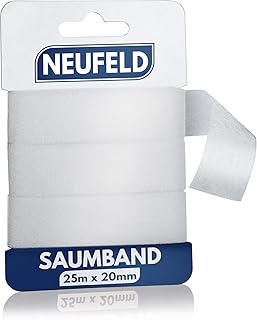 NEUFELD® Saumband zum Aufbügeln 25m (inkl. Anleitung) I Bügelband zum Kürzen für Vorhänge I Bügelkleber für Textilien I Gardinen kürzen ohne Nähen (25m x 20mm)