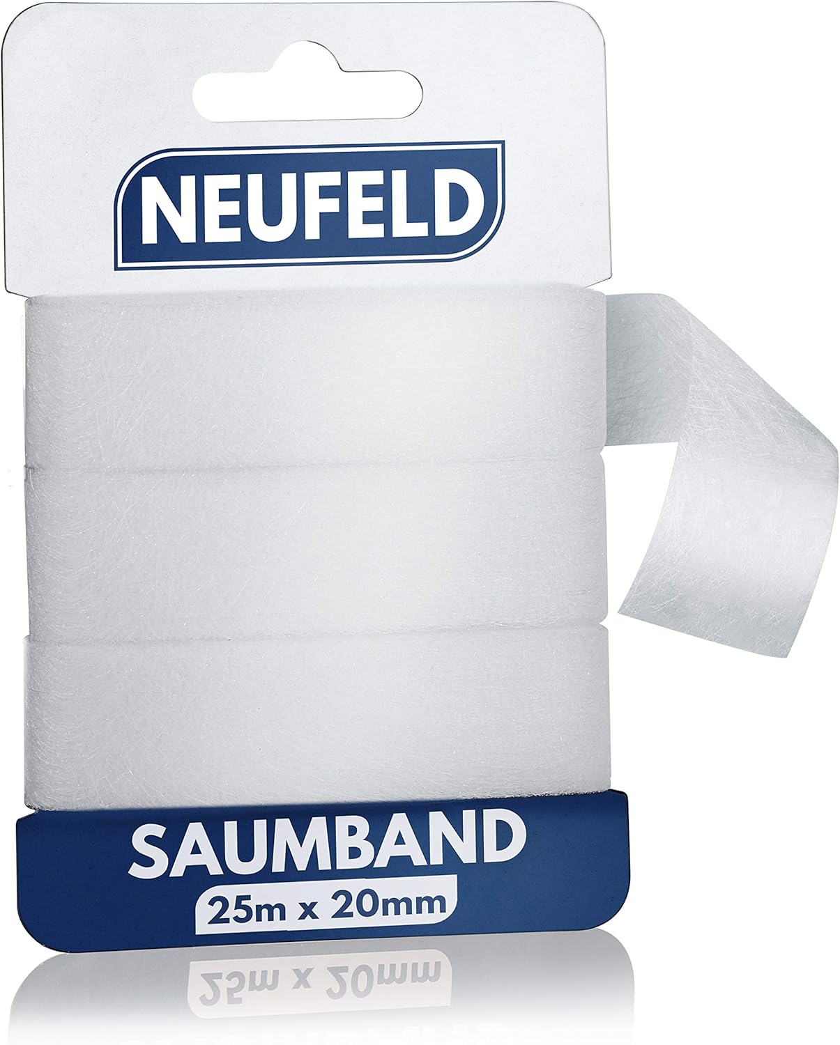 NEUFELD® Saumband zum Aufbügeln 25m (inkl. Anleitung) I Bügelband zum Kürzen für Vorhänge I Bügelkleber für Textilien I Gardinen kürzen ohne Nähen (25m x 20mm)