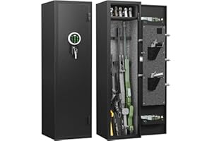 Kavey 4-7 Gun Rifle Safe, Long Gun Safe for Home Rifle and Pistols with Backlit Keypad, Quick Access Gun Cabinet with LED Light and Removable Shelf