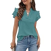 Blooming Jelly Womens Dressy Casual Tops Ruffle Short Sleeve V Neck Shirts Elegant Business Work Blouse