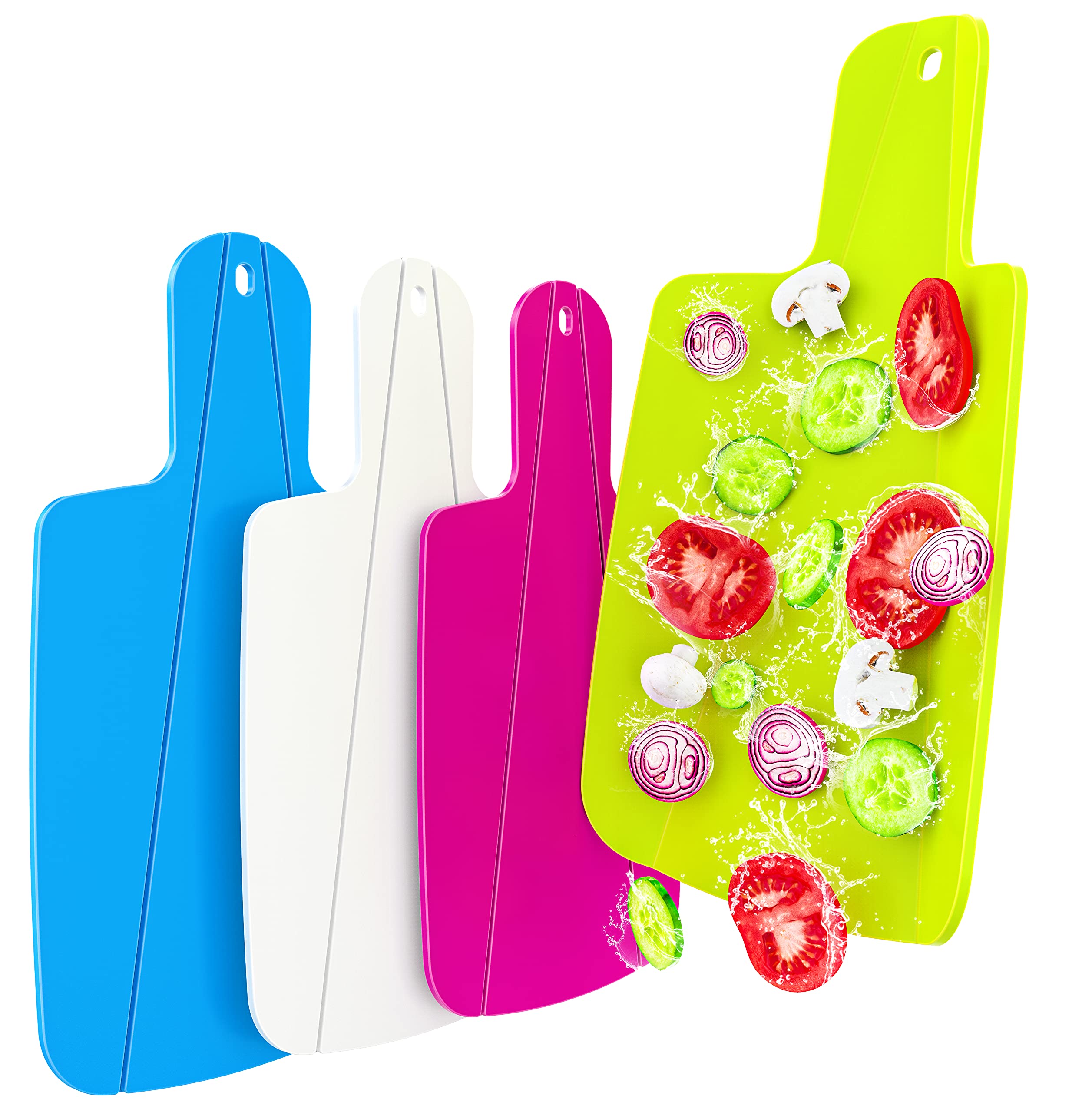 Kitchen Helpis® Set of 4 Foldable Chopping Board Small, Plastic Board 12.6x6.97x0.39 in, Chopping Board, BPA/BP-Free Chopping Board Flexible & Non-Slip, Dishwasher Safe (Green, White, Blue, Pink)