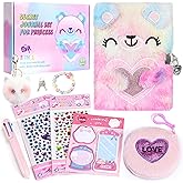 Diary for Girls Age 8-12, Girls Journal with Lock and Key, Kids Journal for Little Girls Birthday Gift, Cute Notebook with Multicolors Pen and Purse, Locking Diary Fuzzy Notebook for Writing (Pink)