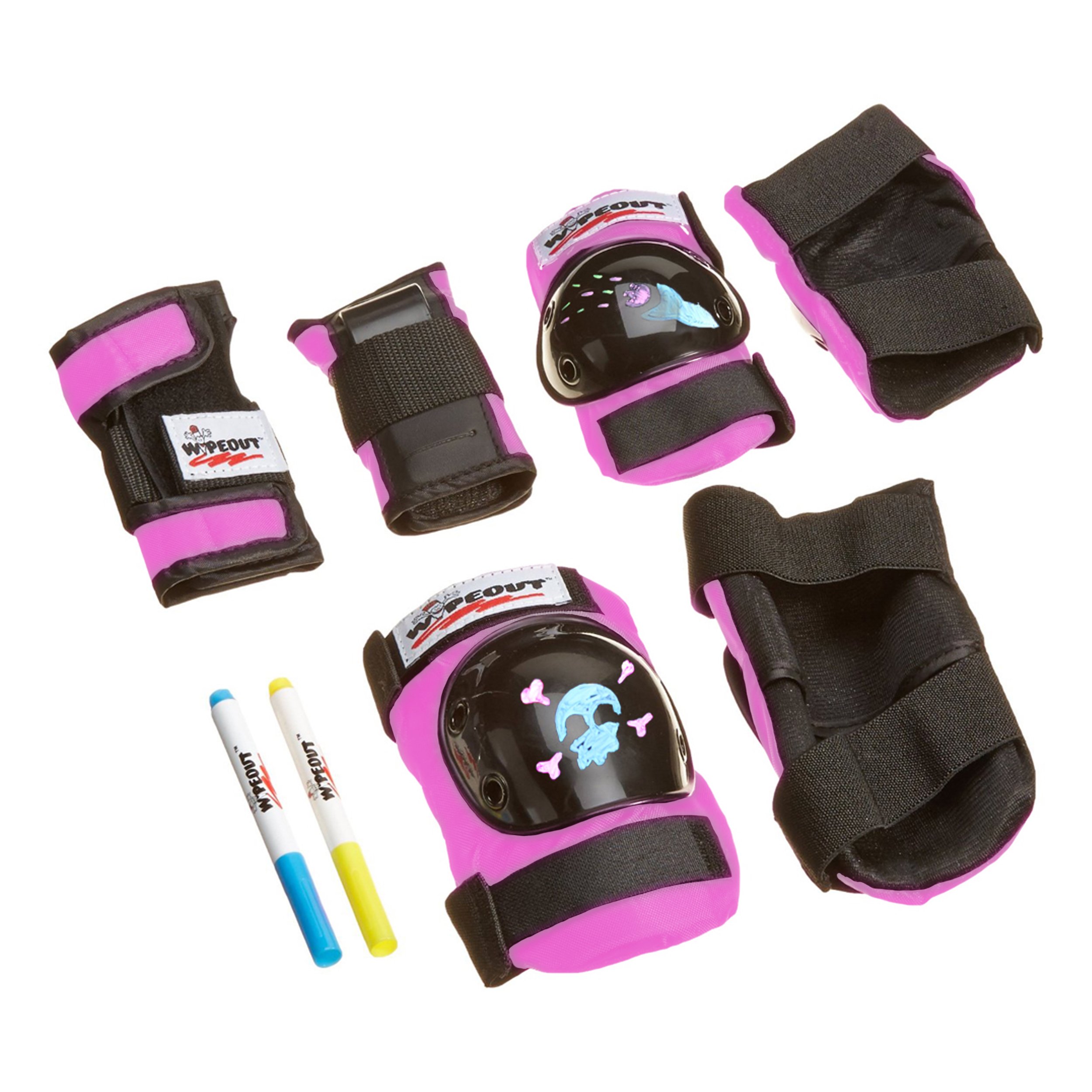 Wipeout Dry Erase Kids Cycling Protective Pad Set with Knee Pads, Elbow Pads, and Wristguards, Pink