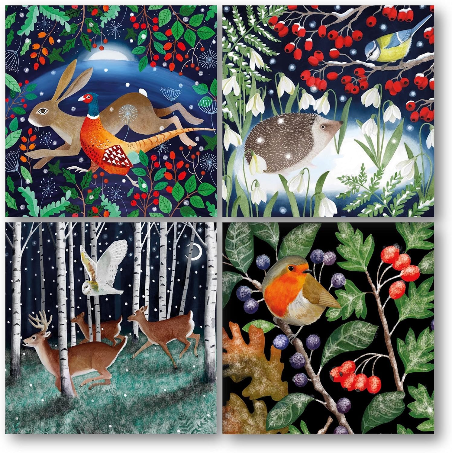 Museums & Galleries Charity Christmas Cards Pack of 20 - Assorted Designs - Woodland Animals - 5 x 4 Winter Wildlife Designs - Festive Christmas Cards Multipack - In Aid of UK Charities