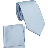 ZENXUS Regular Tie and Pocket Square for Men, Solid Color Necktie Set, 3.2 inch Standard Width