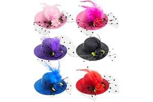 6 Pieces Mini Tea Party Hats for Women, Clip-On Design - Fancy Hair Fascinators for Women in 6 Colors (4 Inches)