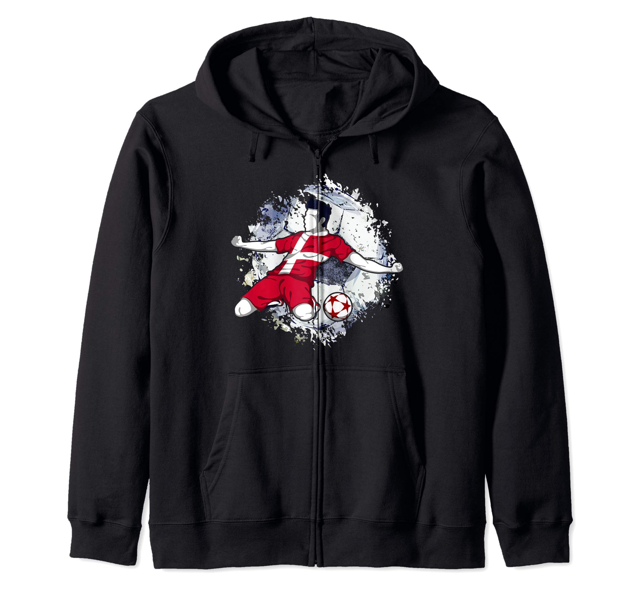 Denmark Soccer Danish National Flag Football Striker Art Zip Hoodie