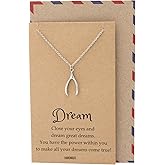quan jewelry Wishbone Pendant Necklace, Good Luck Charm Necklace with Inspirational Greeting Card 16" - 18"