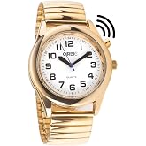 Cirbic Golden Talking Watch for the Blind of Visually impaired, Wrist Watch with Expanding Steel Strap, Big Numbers and Clear North American Male Voice.