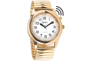 Cirbic Golden Talking Watch for The Blind of Visually impaired, Wrist Watch with Expanding Steel Strap, Big Numbers and Clear North American Male Voice.