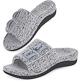 ERGOfoot Fuzzy House Slippers with Arch Support for Women Men, Orthopedic Slide Slippers for Plantar Fasciitis Open Toe Indoor House Shoes with Adjustable Straps, Foot Pain Relief