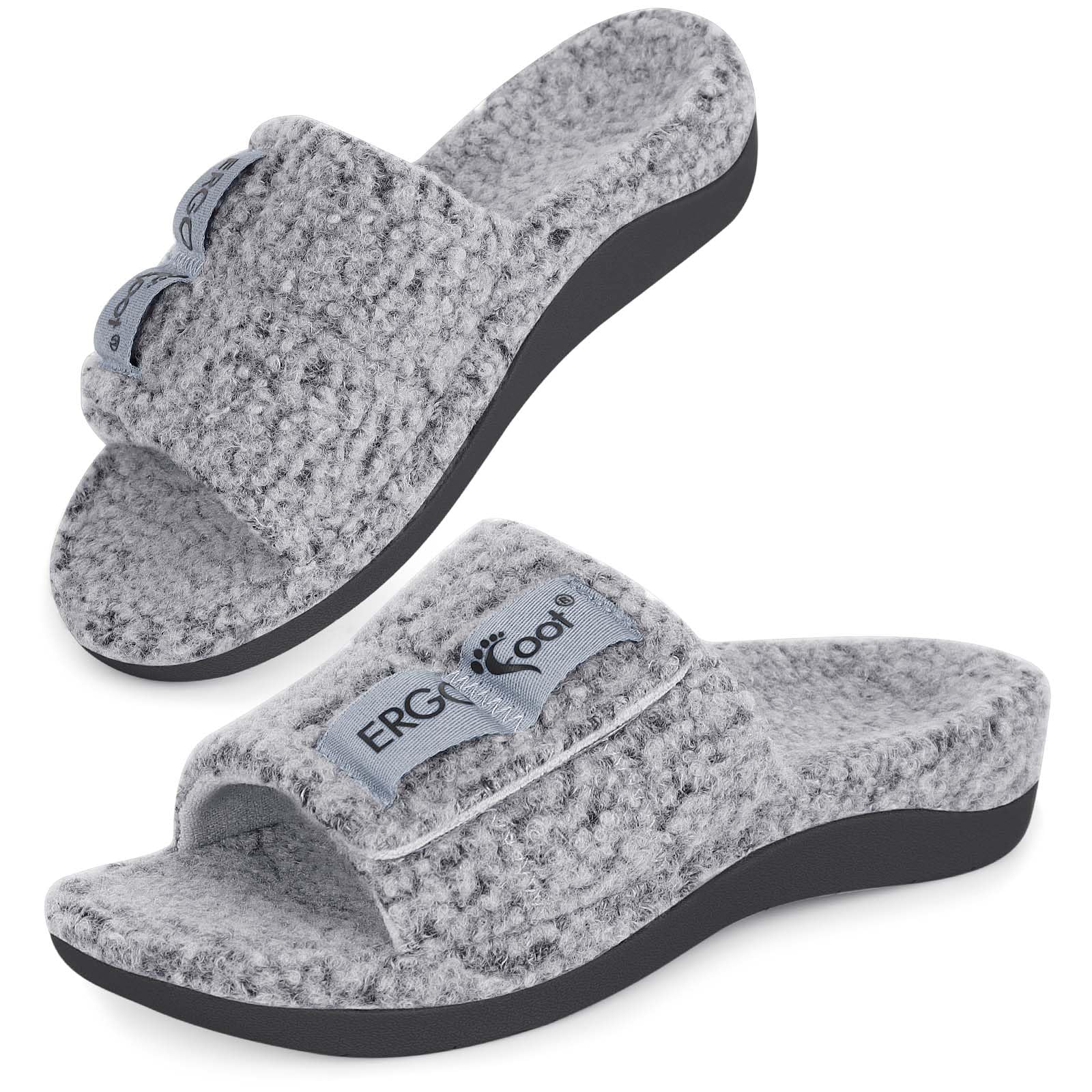 Photo 1 of ERGOfoot Fuzzy House Slippers with Arch Support for Women Men, Orthopedic Slide Slippers for Plantar Fasciitis Open Toe 