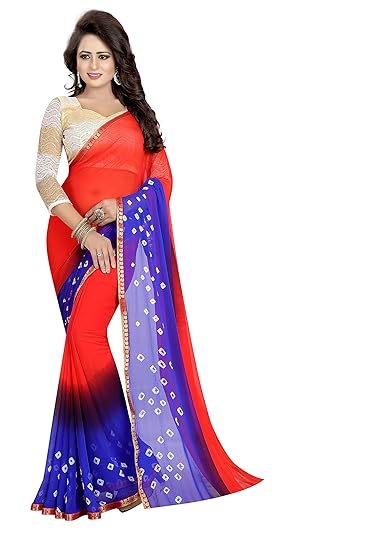 Winza Designer Womens Chiffon Saree with Blouse (BANDHANIC)