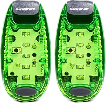 Amazon Spogram Led ランニング ライト ５個led搭載 クリップ 型 夜ラン 自転車 散歩 高速 点滅 反射 電池付 緑2個セット Spogram ランニング用gps アクセサリー