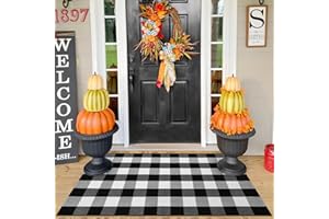 EARTHALL Buffalo Plaid Rug Black and White 3x5 Area Rug, Cotton Hand-Woven Washable Indoor Outdoor Area Rug Farmhouse/Living Room/Bedroom/Kitchen Rug Retro Lattice Checkered Rug Carpet