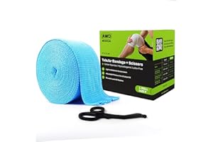AWD MEDICAL Elasticated Tubular Support Bandage - Reusable Compression Wrap for Joint Pain Relief - Stockinette Tubing for Large Knees/Medium Thigh - Blue (Size F - 4 inches x 11 Yards) + Scissors