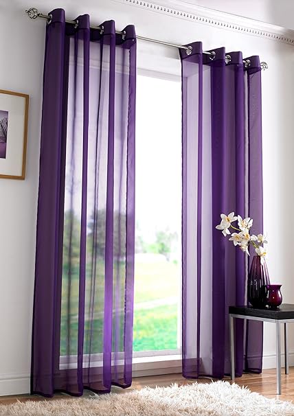 Plain Eyelet Voile Net Curtains Ring Top Ready Made Voile
