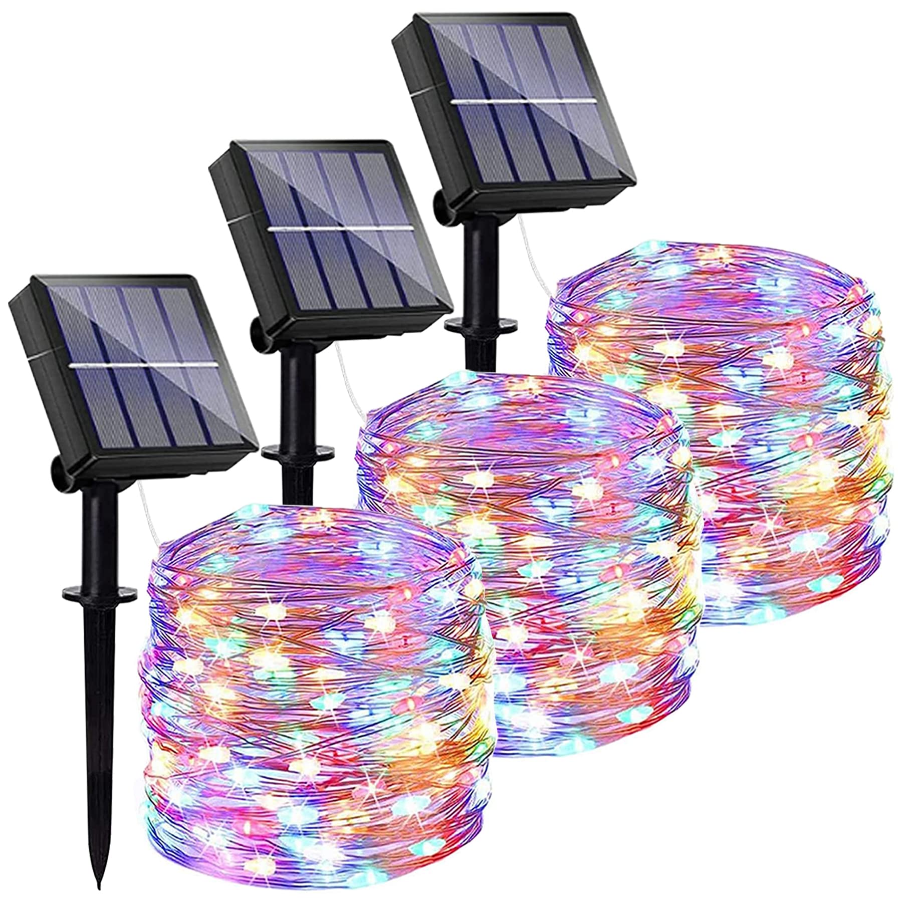 Solar Fairy Lights Outdoor, 3 Pack 46Ft 120LED Solar Garden Lights Waterproof, 8 Modes Copper Wire Decorative Solar String Lights for Trees, Garden, Patio, Party(Multi-Coloured)