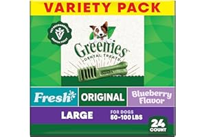 Greenies Veterinarian-Recommended Adult Natural Dental Dog Treats Large Size, Fresh Flavor, Original Flavor, and Blueberry Flavor, (3) 12 oz. Packs, 24 Count