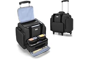 BAFASO Rolling Tattoo Case with 3 Removable Pouches and Detachable Dolly, Tattoo Travel Case for Tattoo Stencil Printer and Tattoo Supplies, Black