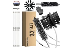 AOGYikang 32 Feet Dryer Vent Cleaning Brush Kit, Multi-Scene Durability Chimney Brushes with Flexible Nylon Rod and Glove, Multi-Purpose lint Cleaning Brush for Drill, fireplaces, Ventilation ducts