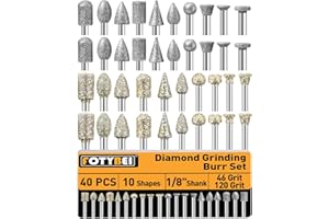 FOTYBEI 46-Grit and 120-Grit Diamond Grinding Burr Bits Set 1/8" Shank Compatible with Dremel Rotary Tool, 40Pcs Attachment Accessories Carving Burrs for Polishing, Grinding, Carving on Glass, Ceramic, Stone