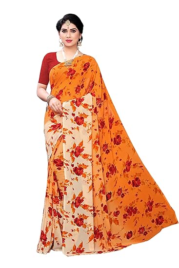 georgette with blouse piece Saree (VANILA ORANGE Free Size)