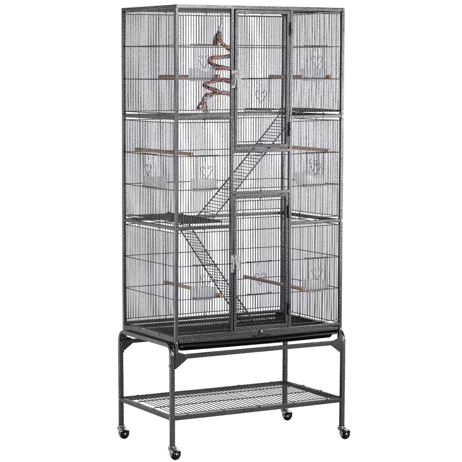 Yaheetech 175cm Extra Large Ferret Cage Chinchilla Cage Small Animal Cage Guinea Pig Cage for Degu Sugar Glider Cage Large Bird Cage, Black on Wheel with 3 Tiers and Ladders
