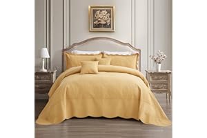 Blythease Oversized King Bedspread Cotton 128x120 Extra Wide, Reversible Paisley Pattern Design, Lightweight Bedding Cover, 5 Piece Set, Honey Gold