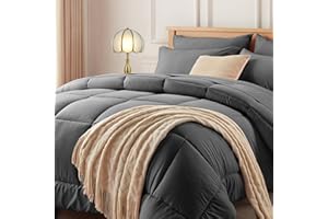 Newspin Queen Bed in a Bag - 7 Pieces Dark Grey Comforter Set, Lightweight All Season Bedding Comforter Set with Comforter, Flat Sheet, Fitted Sheet, Pillowcases & Shams
