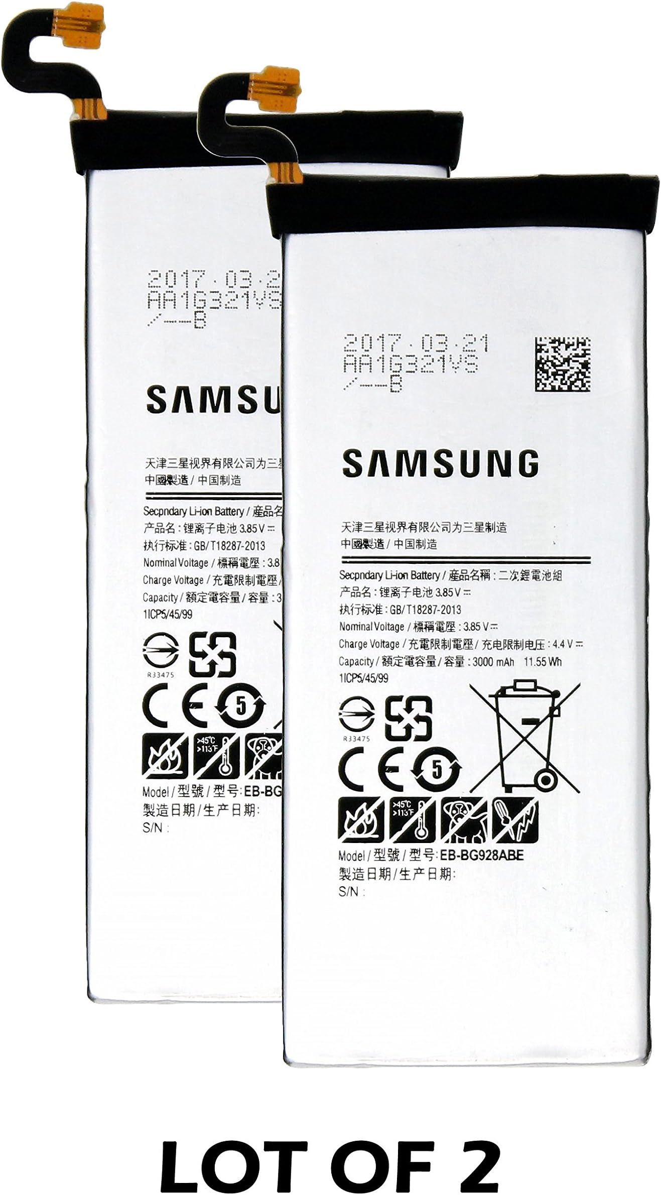 New Samsung EB-BG928ABE EB-BG928ABA Battery (2-PC) 3000mAh for Samsung Galaxy S6 Edge Plus SM-G928-100% OEM - in Non-Retail Package