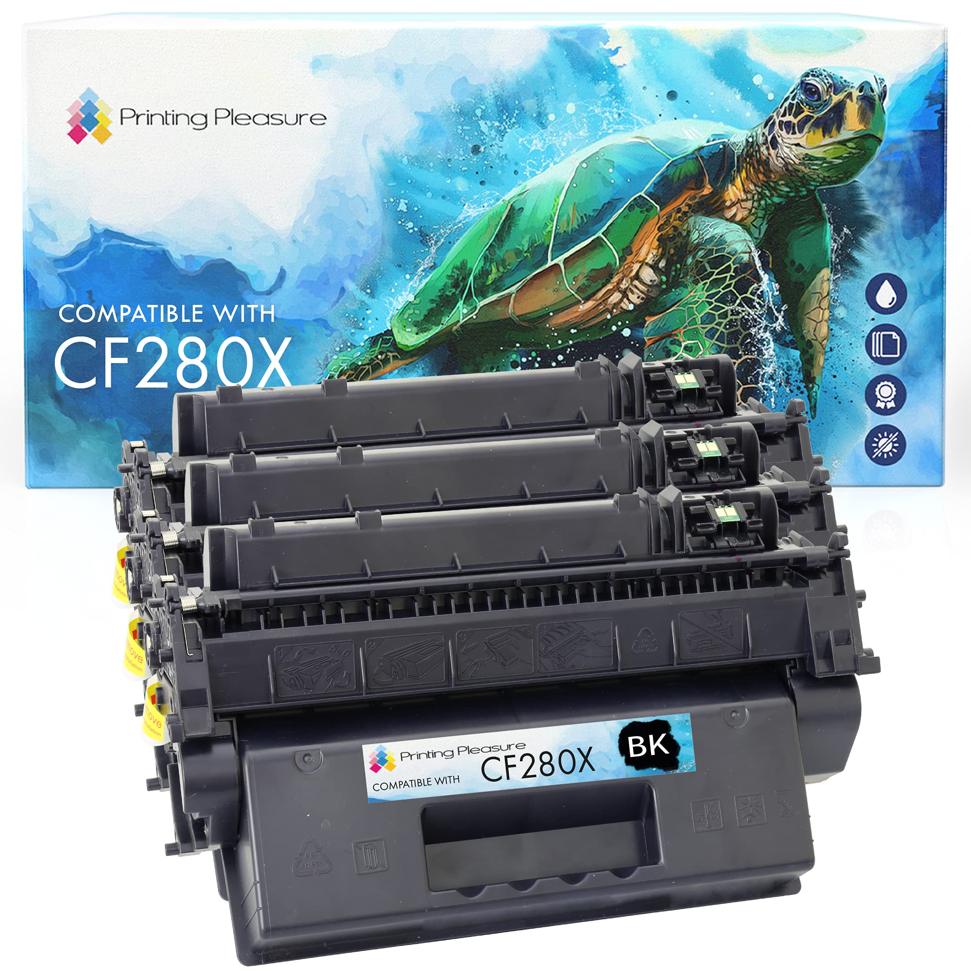Printing Pleasure 3 Compatible CF280X 80X Toner Cartridges for HP LaserJet Pro 400 M401A M401D M401DN M401DNE M401DW M401N MFP M425DN MFP M425DW - Black, High Yield
