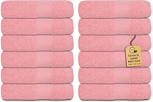 Softolle Premium Wash Cloths - 100% Combed Ring Spun Cotton WashCloth - Pack of 12 Luxury Washcloths – Ultra Soft Face Towels - Highly Absorbent Wash Cloth for Face- 13" x 13" Inches (Pink)