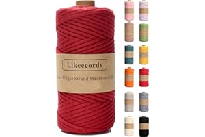 Likeecords 4mm Single Strand Macrame Cord 80m Colored Macrame Rope, Cotton Rope Macrame Yarn, Colorful Cotton Craft Cord Wall Hangings, Plant Hangers, Crafts (Dark Red)