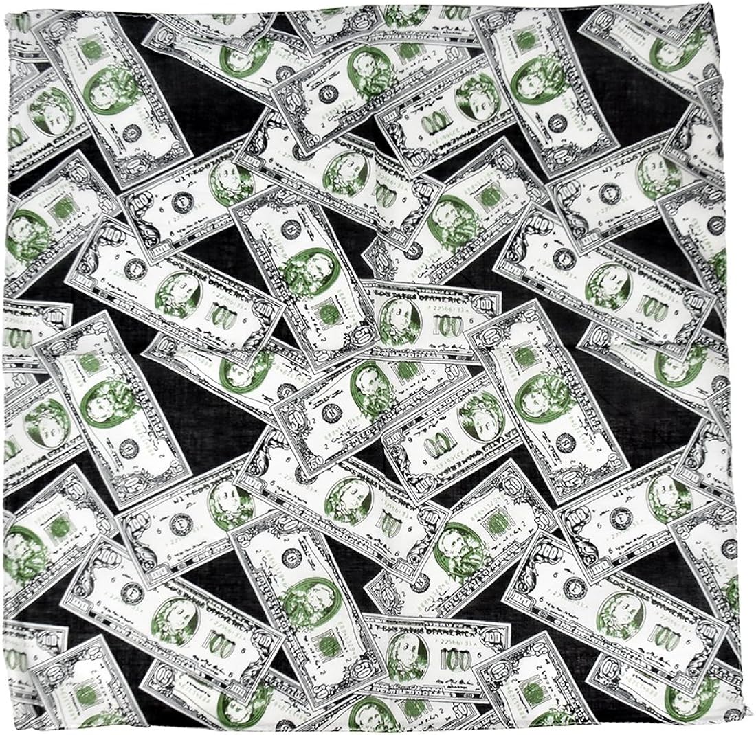 Set of 3 Large Cotton Bandanas - Dollar Bill Print: Clothing